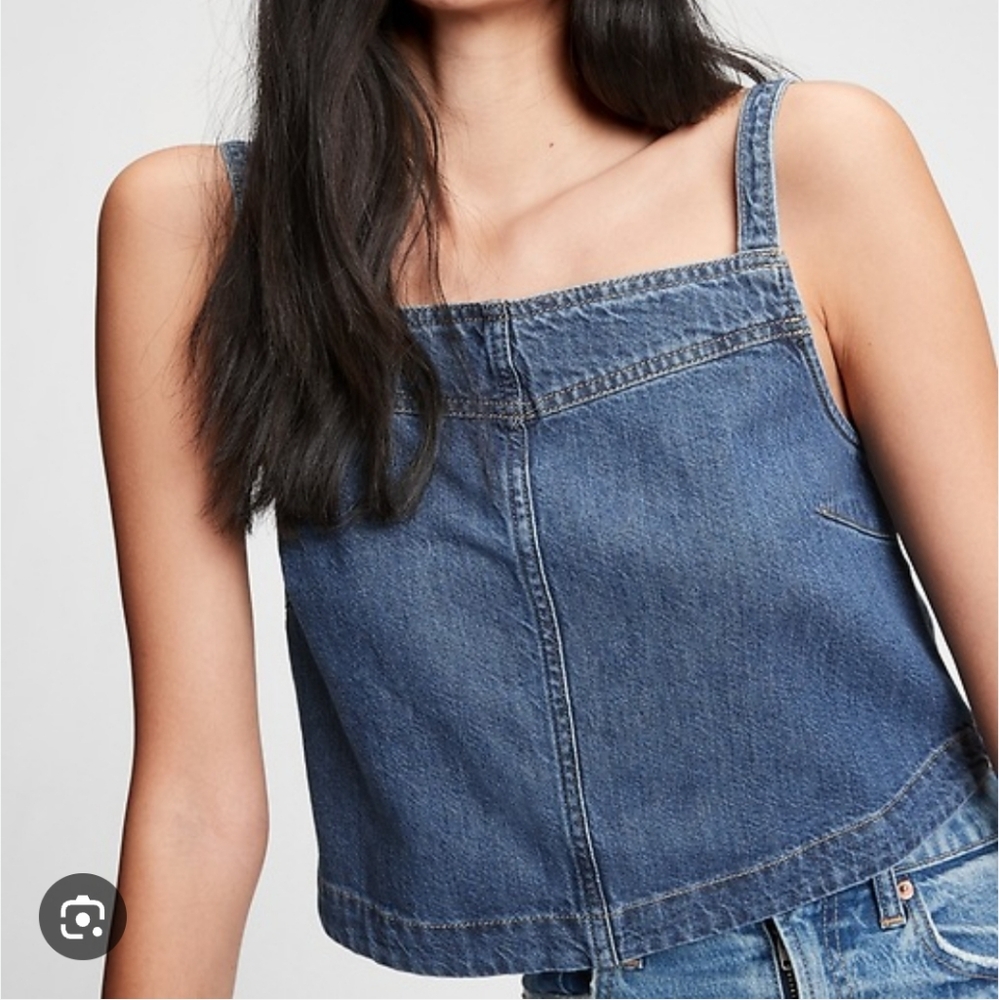 Gap Denim Crop Tank Top Sleeveless Top Size Medium - Picture 2 of 16